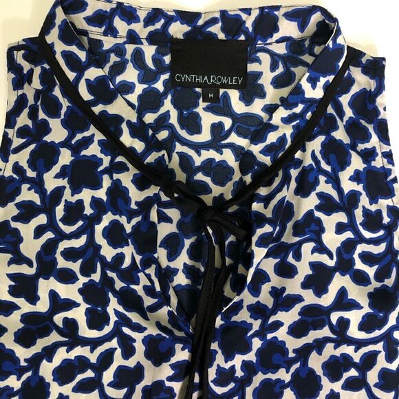Cynthia Rowley Sleeveless Blouse size Medium Blue/Cream - Picture 10 of 10